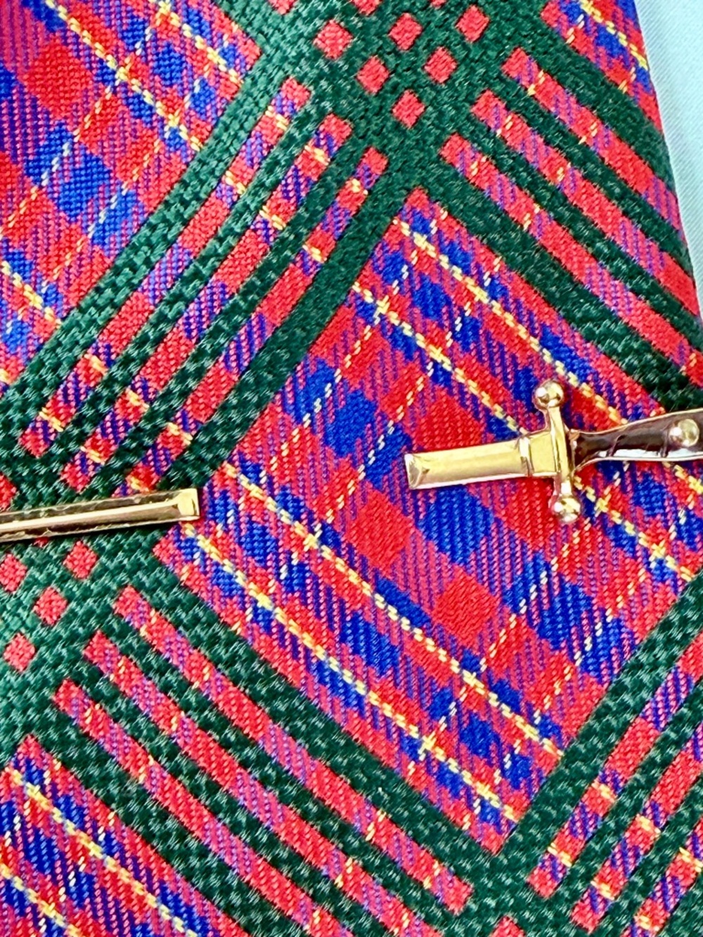 Vintage Swank Saber Sword Tie Bar Clip Leather Hilt Gold Tone Blade Mid Century
